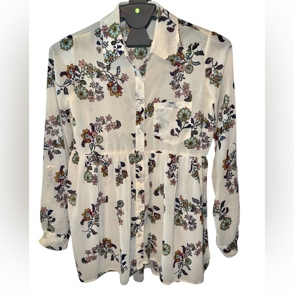 Red Camel Sheer Floral Boho Babydoll Blouse, Size XS